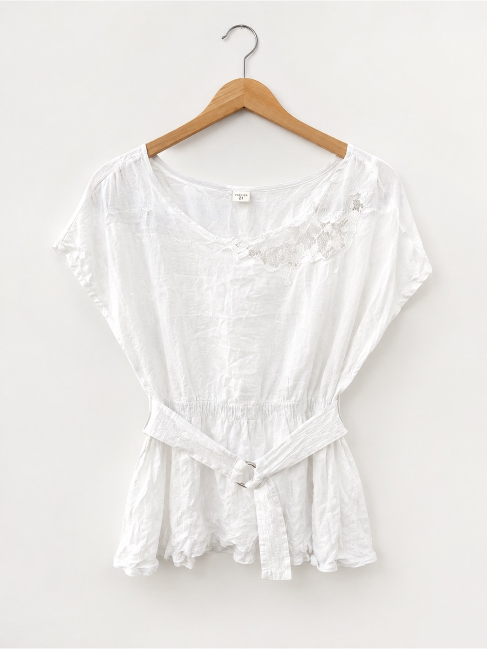 Forever 21 White Belted Top Medium M